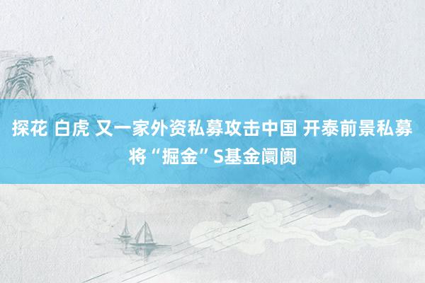 探花 白虎 又一家外资私募攻击中国 开泰前景私募将“掘金”S基金阛阓