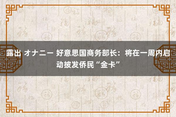 露出 オナニー 好意思国商务部长：将在一周内启动披发侨民“金卡”