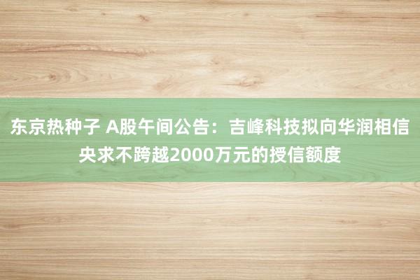 东京热种子 A股午间公告：吉峰科技拟向华润相信央求不跨越2000万元的授信额度